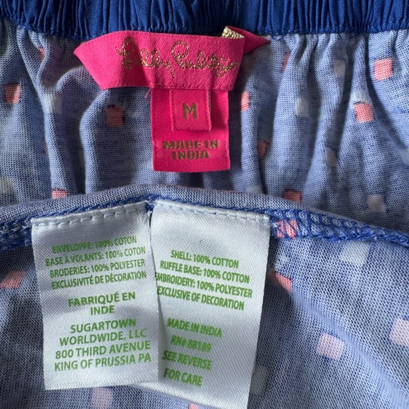 lilly pulitzer Off-Shoulder Blue Polka Dot Dress with Pink Ruffle Size M - Picture 7 of 8